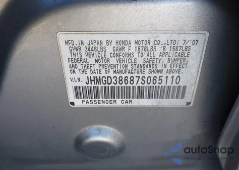 2007 Honda Fit Sport from USA, damaged, VIN JHMGD38687S065110